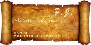 Pápics János névjegykártya